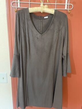 Lascana Taupe Suede-Look V-Neck Dress